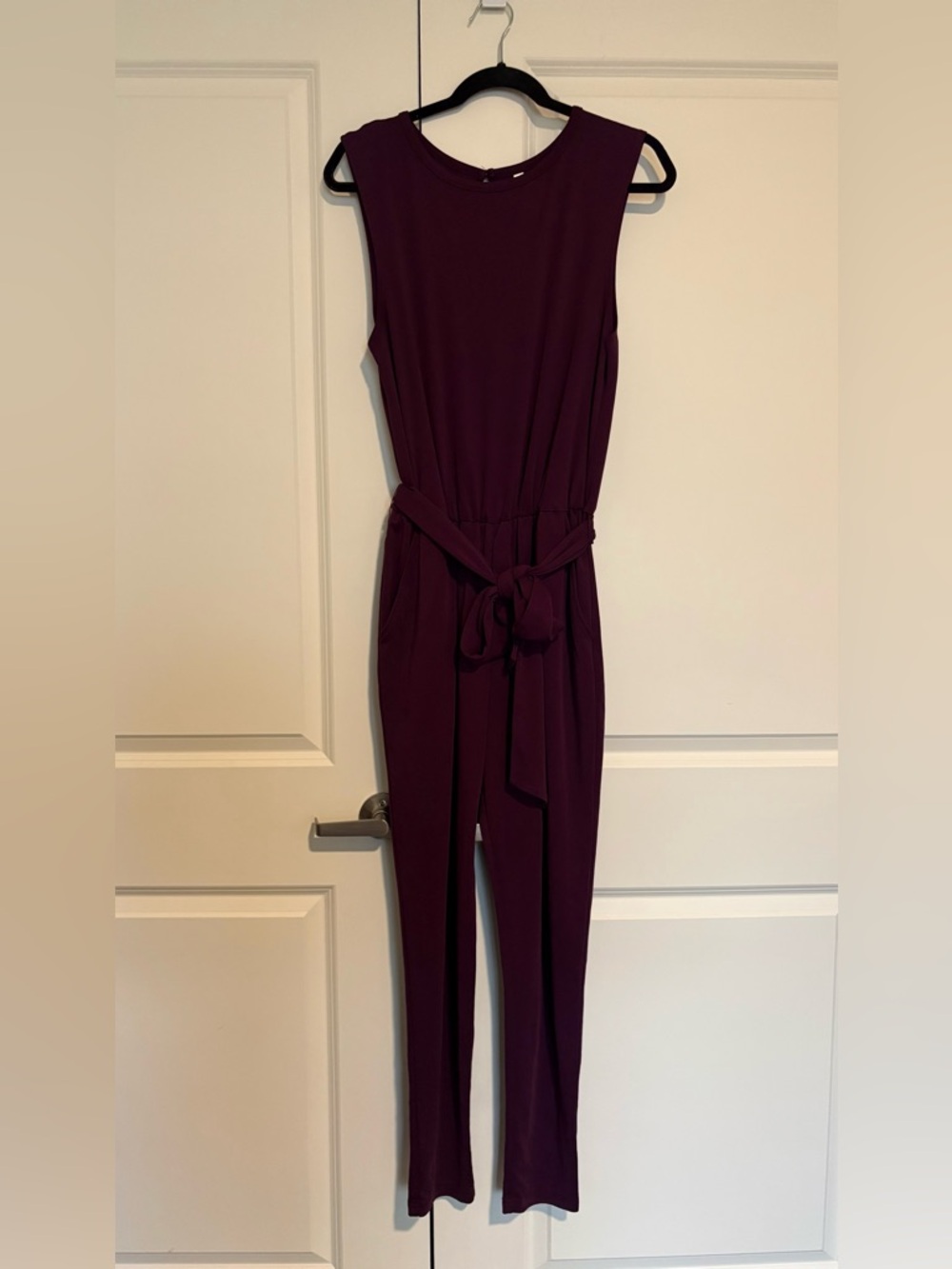 Fabletics Plum Sleeveless Belted Jumpsuit